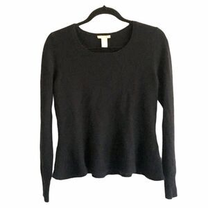 WHITE + WARREN Cashmere Scoop Neck Long Sleeve Peplum Flare Sweater Black S